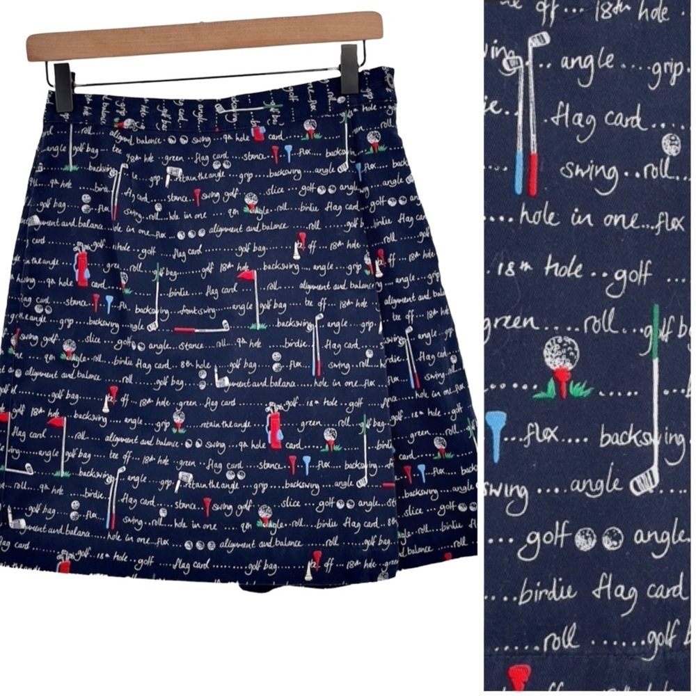 Vintage Liz Claiborne Golf Skirt Skort 100% Cotton Navy Blue Novelty Print | 6